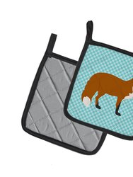Red Fox Blue Check Pair of Pot Holders