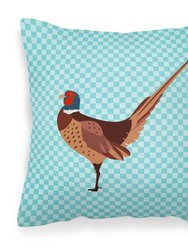 Ring-necked Common Pheasant Blue Check Fabric Decorative Pillow