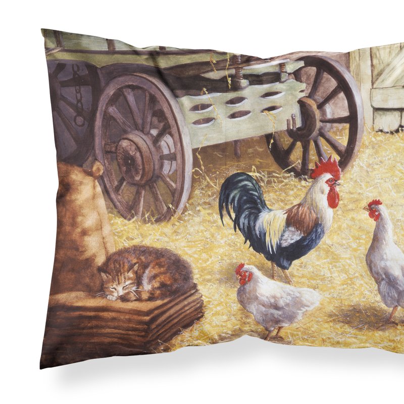 Caroline's Treasures Rooster And Hens Chickens In The Barn Fabric Standard Pillowcase