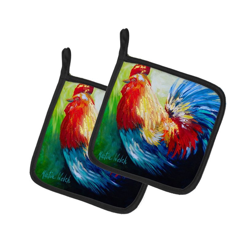 Caroline's Treasures Rooster Chief Big Feathers Pair Of Pot Holders In Multi