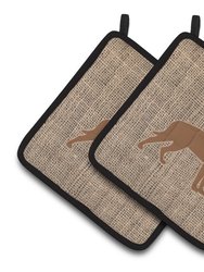 Rottweiler Burlap and Brown BB1083 Pair of Pot Holders