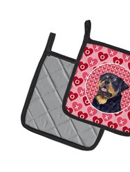 Rottweiler Hearts Love and Valentine's Day Portrait Pair of Pot Holders