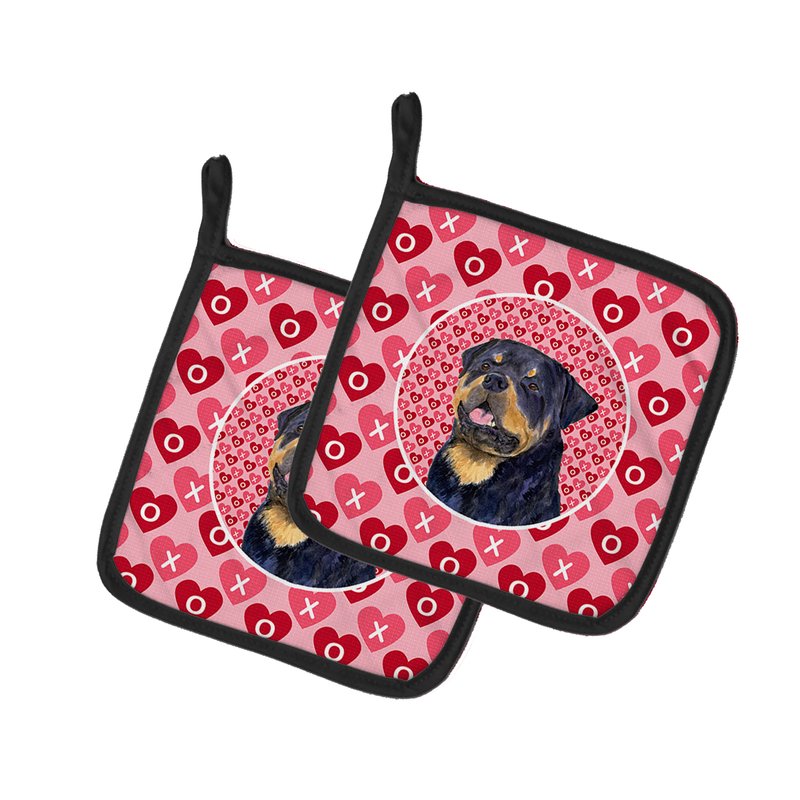Caroline's Treasures Rottweiler Hearts Love And Valentine's Day Portrait Pair Of Pot Holders