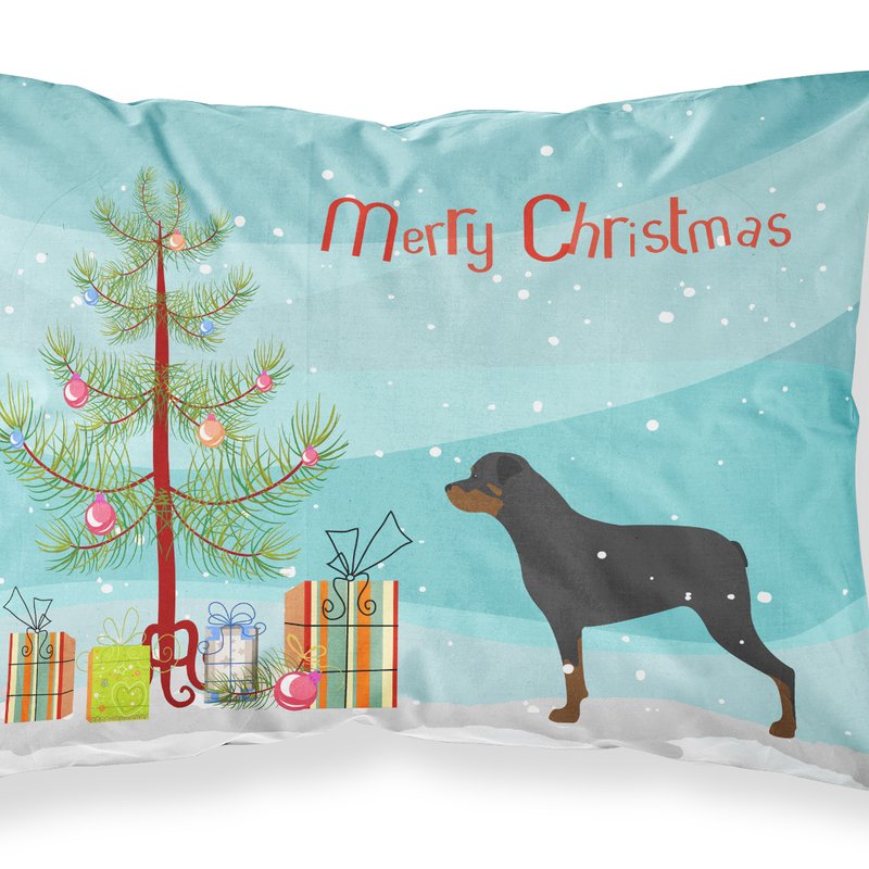 Caroline's Treasures Rottweiler Merry Christmas Tree Fabric Standard Pillowcase In Multi