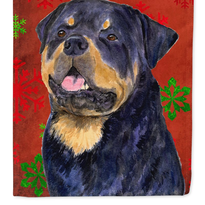Caroline's Treasures Rottweiler Red And Green Snowflakes Holiday Christmas Garden Flag 2-sided 2-ply