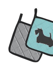 Scottish Terrier Checkerboard Blue Pair of Pot Holders