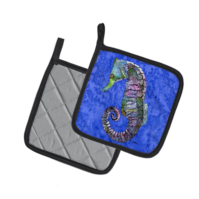 Seahorse on Blue Pair of Pot Holders