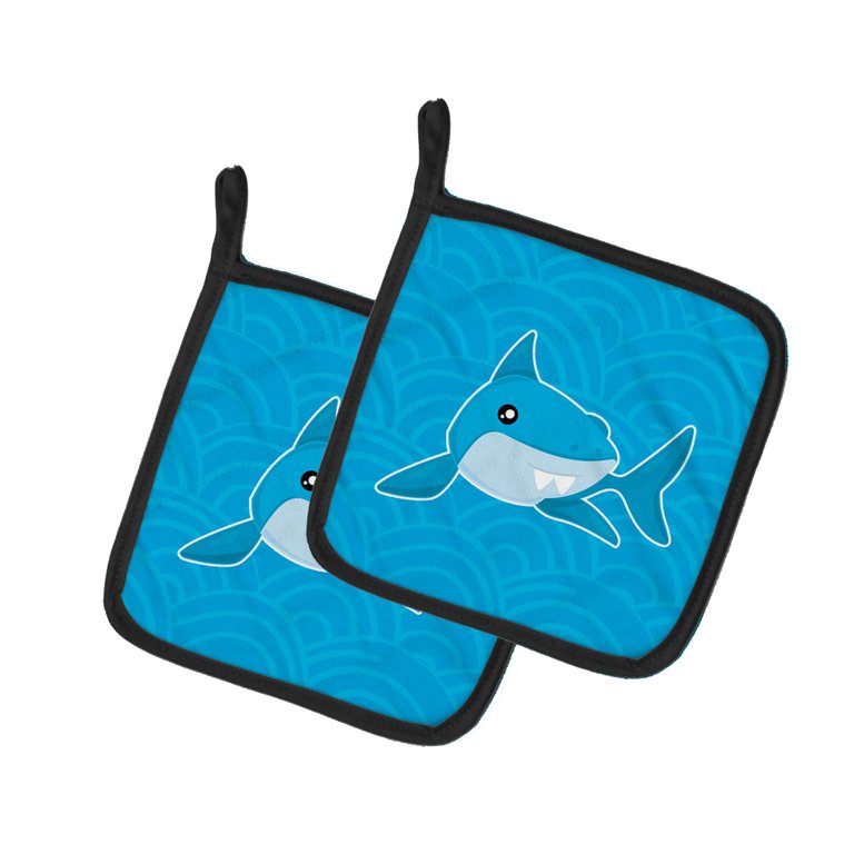 Shark with Waves Pair of Pot Holders