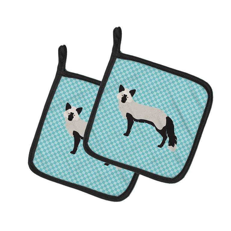 Silver Fox Blue Check Pair of Pot Holders