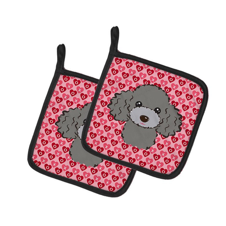 Silver Gray Poodle Pair of Pot Holders