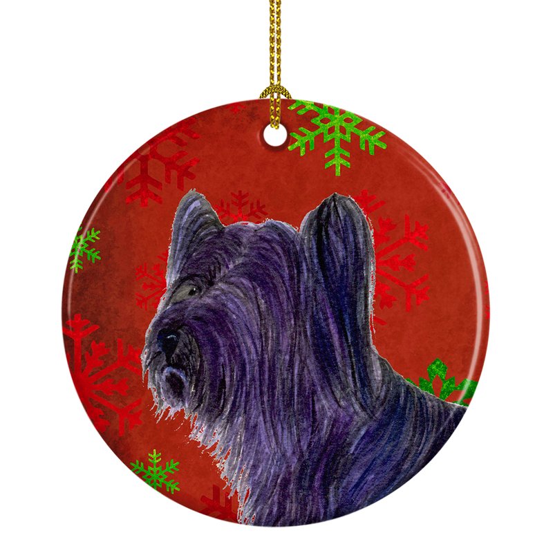 Caroline's Treasures Skye Terrier Red Green Snowflake Holiday Christmas Ceramic Ornament