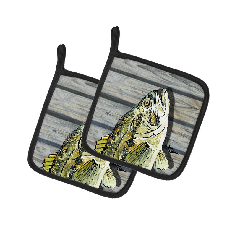 Small mouth Bass Fish on Pier Pair of Pot Holders