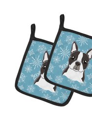 Snowflake Boston Terrier Pair of Pot Holders