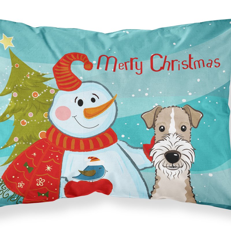 Caroline's Treasures Snowman With Wire Haired Fox Terrier Fabric Standard Pillowcase