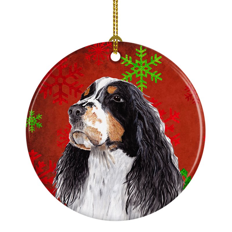 Caroline's Treasures Springer Spaniel Red And Green Snowflakes Holiday Christmas Ceramic Ornament