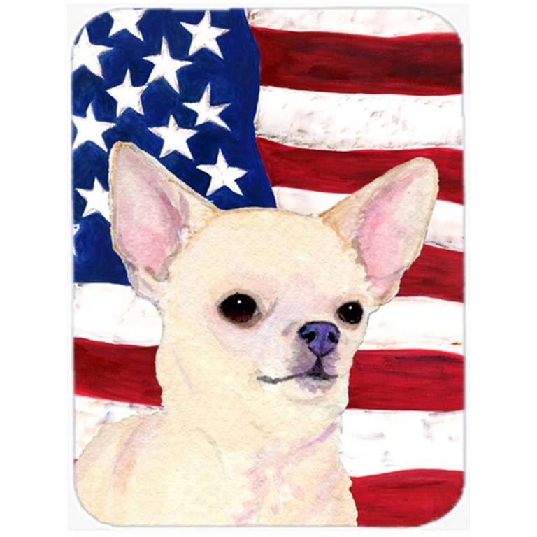 SS4228LCB USA American Flag with Chihuahua Glass Cutting Board - Large