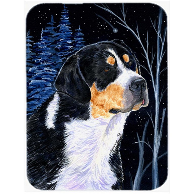 SS8393LCB Starry Night Bernese Mountain Dog Glass Cutting Board - Large