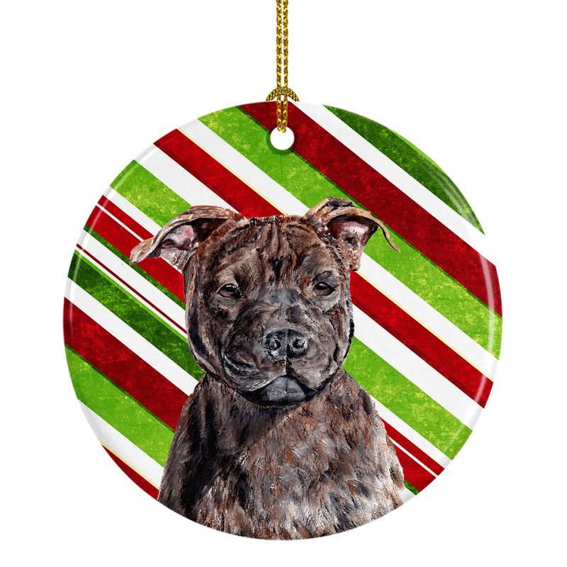 Caroline's Treasures Staffordshire Bull Terrier Staffie Candy Cane Christmas Ceramic Ornament