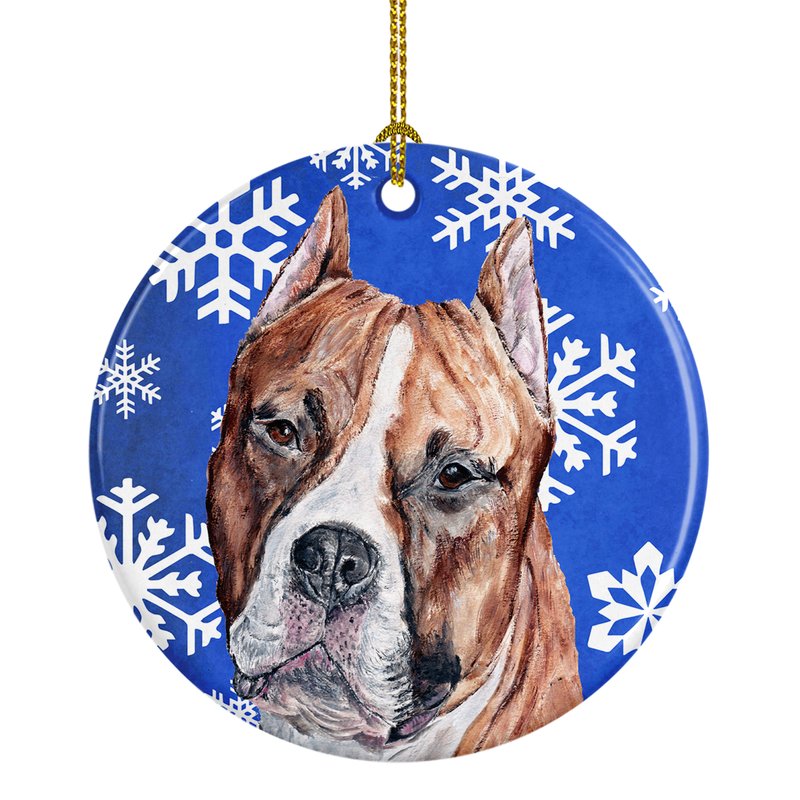 Caroline's Treasures Staffordshire Bull Terrier Staffie Winter Snowflakes Ceramic Ornament
