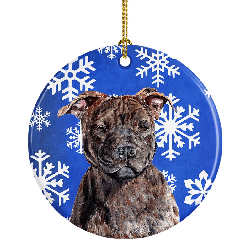 Caroline's Treasures Staffordshire Bull Terrier Staffie Winter Snowflakes Ceramic Ornament