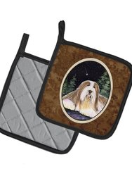 Starry Night Bearded Collie Pair of Pot Holders