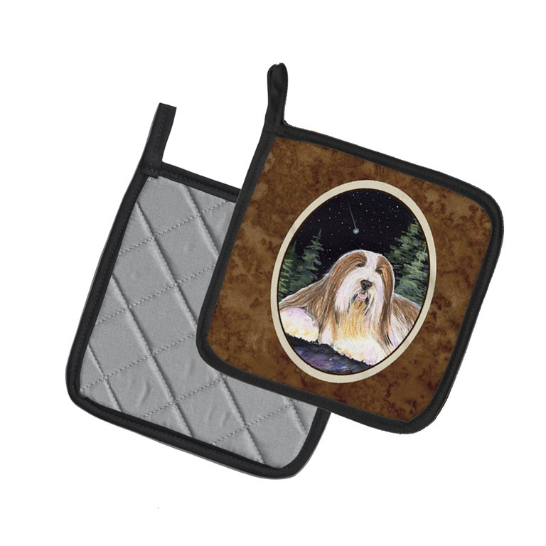 Starry Night Bearded Collie Pair of Pot Holders