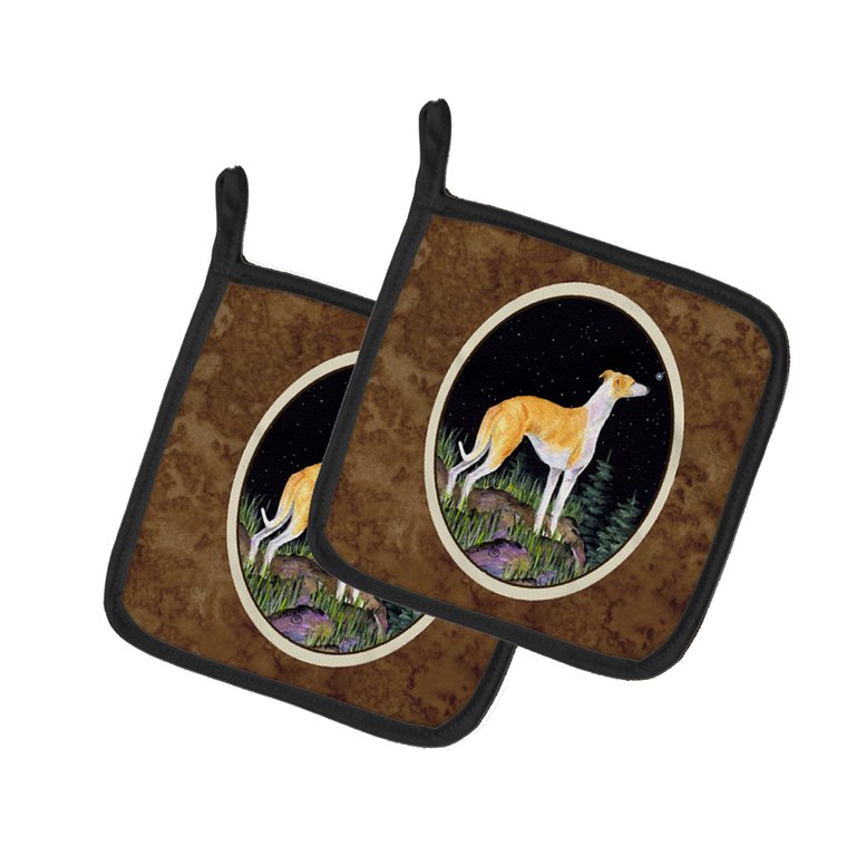 Starry Night Whippet Pair of Pot Holders