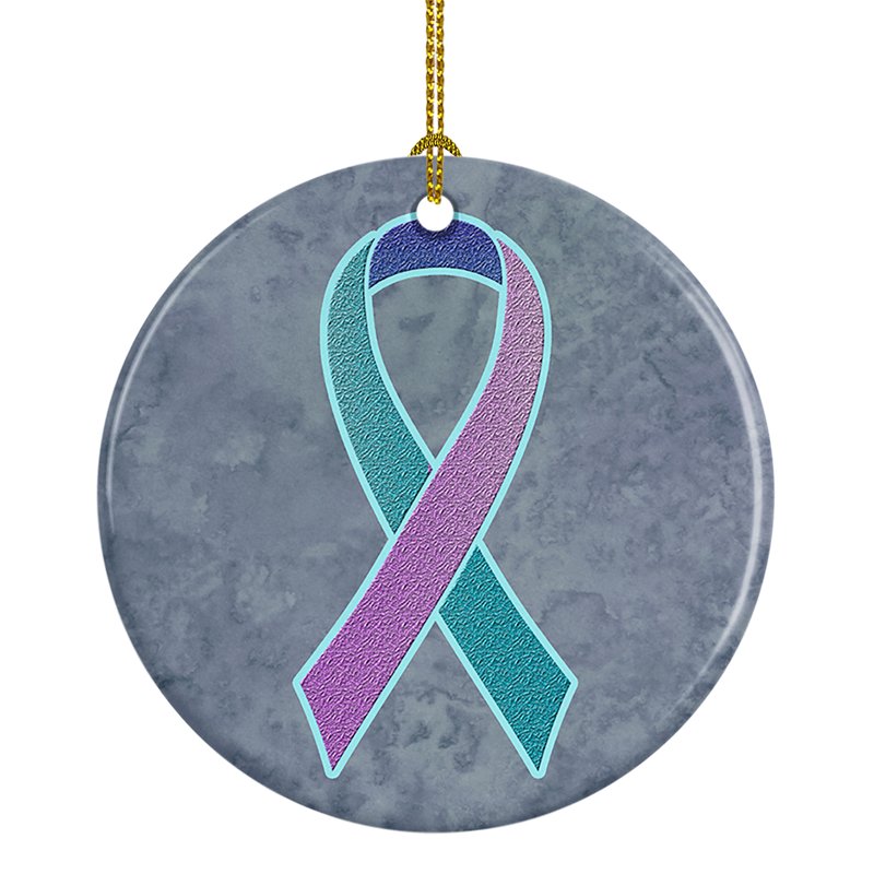 Caroline's Treasures Teal, Pink And Blue Ribbon For Thyroid Cancer Awareness Ceramic Ornament