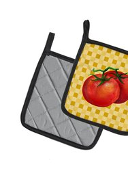 Tomato on Basketweave Pair of Pot Holders