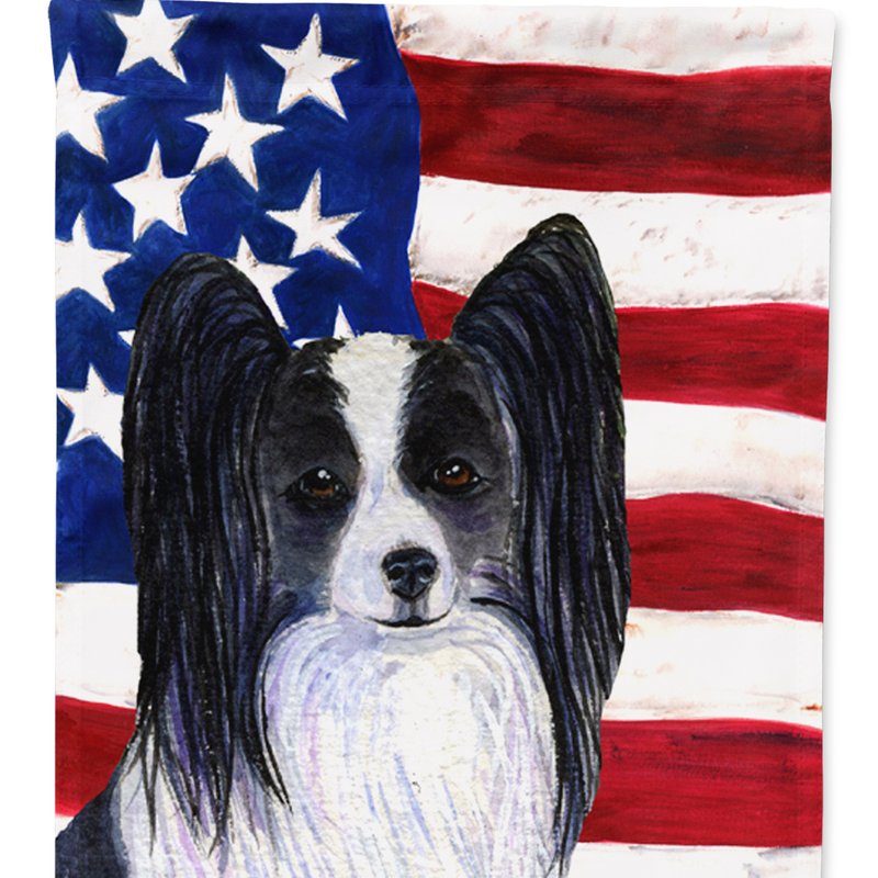 Caroline's Treasures Usa American Flag With Papillon Garden Flag 2-sided 2-ply In Multi