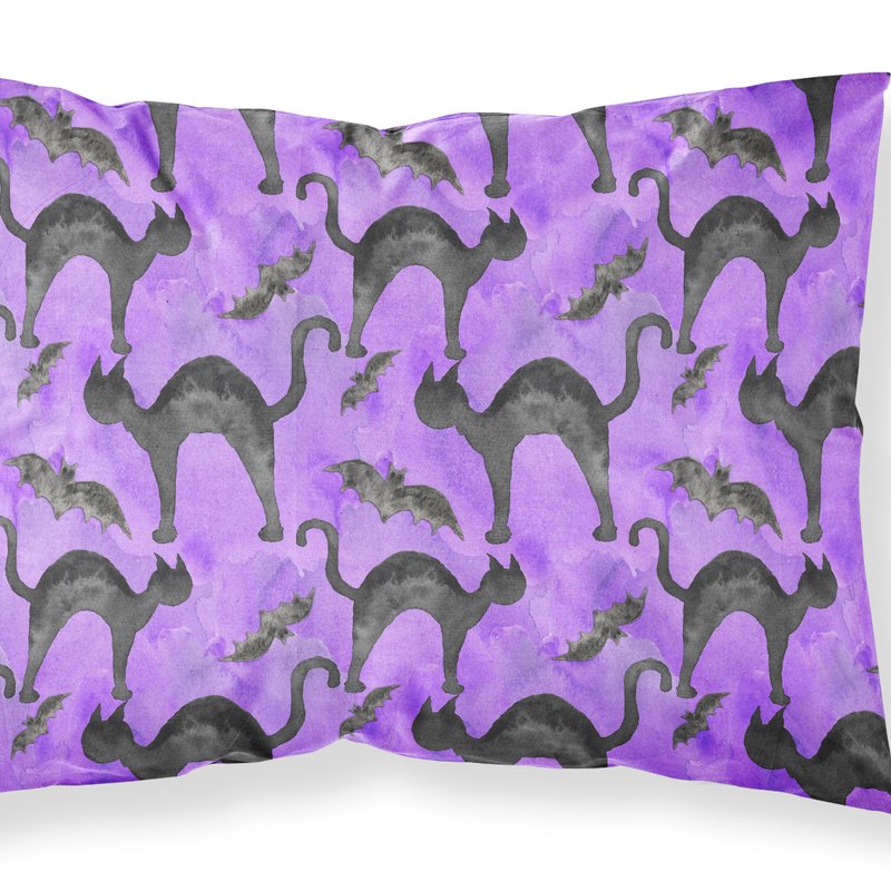 Caroline's Treasures Watecolor Halloween Black Cats On Purple Fabric Standard Pillowcase