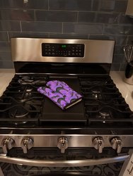 Watecolor Halloween Black Cats on Purple Oven Mitt