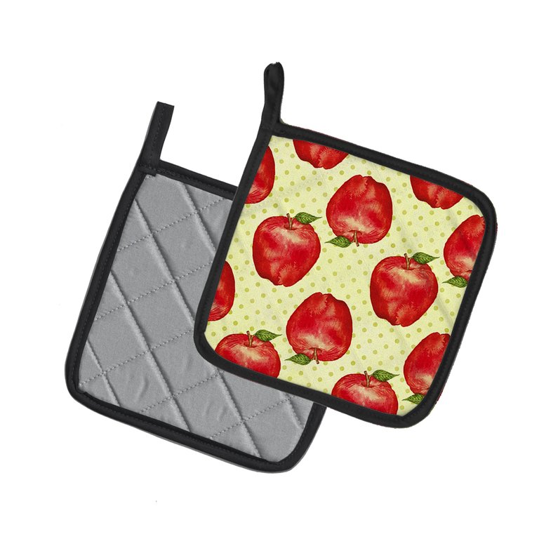 Watercolor Apples and Polkadots Pair of Pot Holders