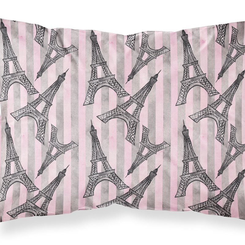 Caroline's Treasures Watercolor Eiffel Tower And Stripes Fabric Standard Pillowcase In Gray