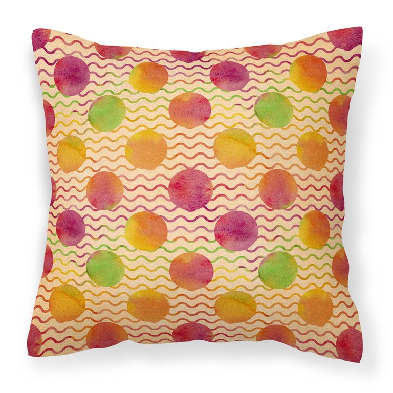 Watercolor Rainbow Dots and Sqiggles Fabric Decorative Pillow