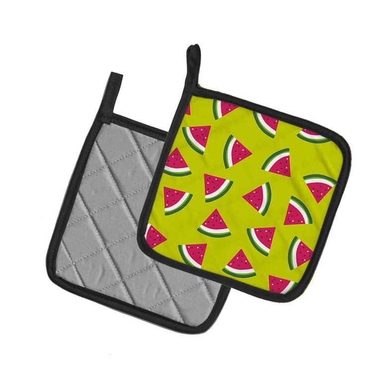 Watermelon on Lime Green Pair of Pot Holders
