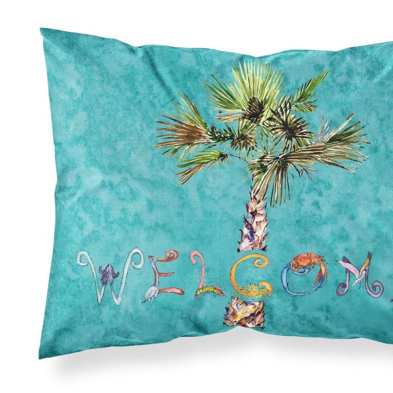 Caroline's Treasures Welcome Palm Tree On Teal Fabric Standard Pillowcase