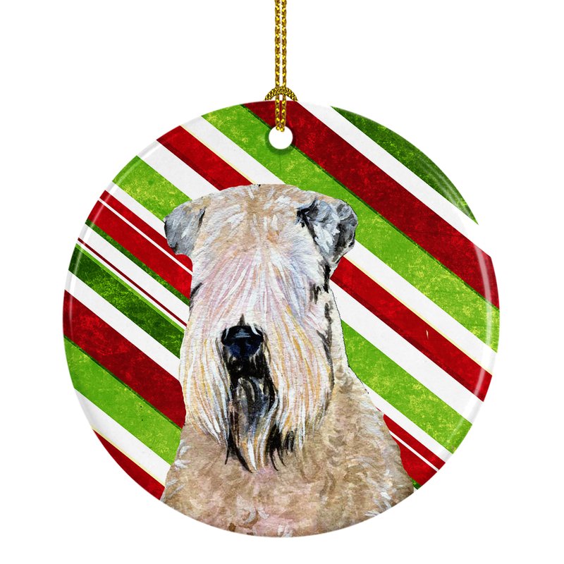 Caroline's Treasures Wheaten Terrier Soft Coated Candy Cane Holiday Christmas Ceramic Ornament