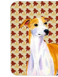 Whippet Fall Leaves Portrait Glass Cutting Board, Large