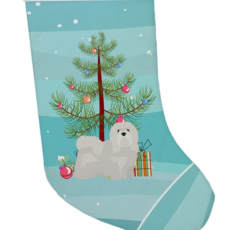 Caroline's Treasures White Lhasa Apso Christmas Tree Christmas Stocking In Animal Print