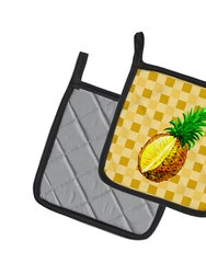 Whole Pineapple Cut on Basketweave Pair of Pot Holders