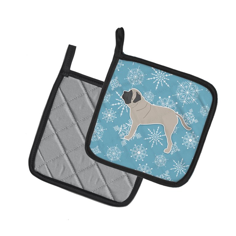 Winter Snowflake English Mastiff Pair of Pot Holders