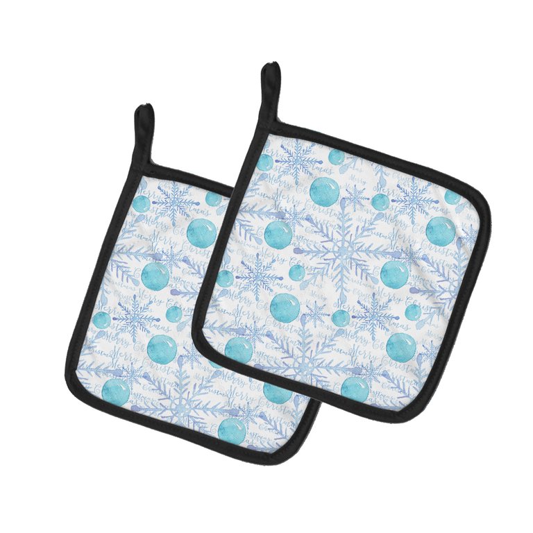 Winter Snowflakes on White Pair of Pot Holders