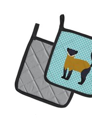Yellow-Throated Marten Blue Check Pair of Pot Holders