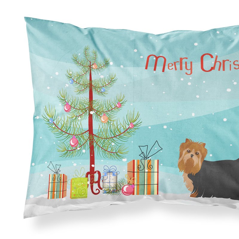 Caroline's Treasures Yorkshire Terrier Christmas Tree Fabric Standard Pillowcase In Multi