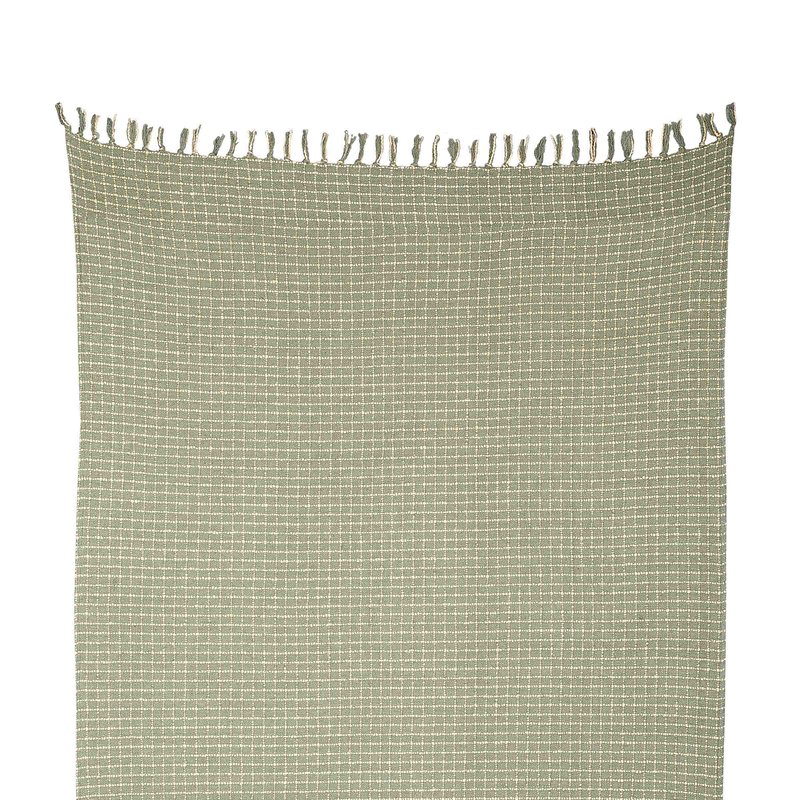 Casa Amarosa Cotton Boucle Small Check Pattern Throw Blanket In Green