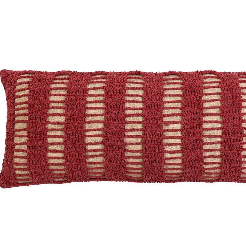 Casa Amarosa Tarika Lines Lumbar Crochet Pillow, Wine Red