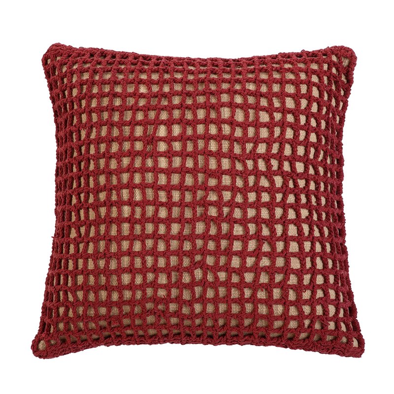 Casa Amarosa Tarika Net Crochet Accent Pillow, Wine Red