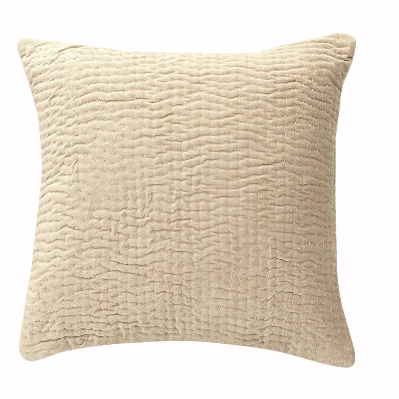 Casa Amarosa Velvet Kantha Handmade Pillow 18" X 18" In Yellow