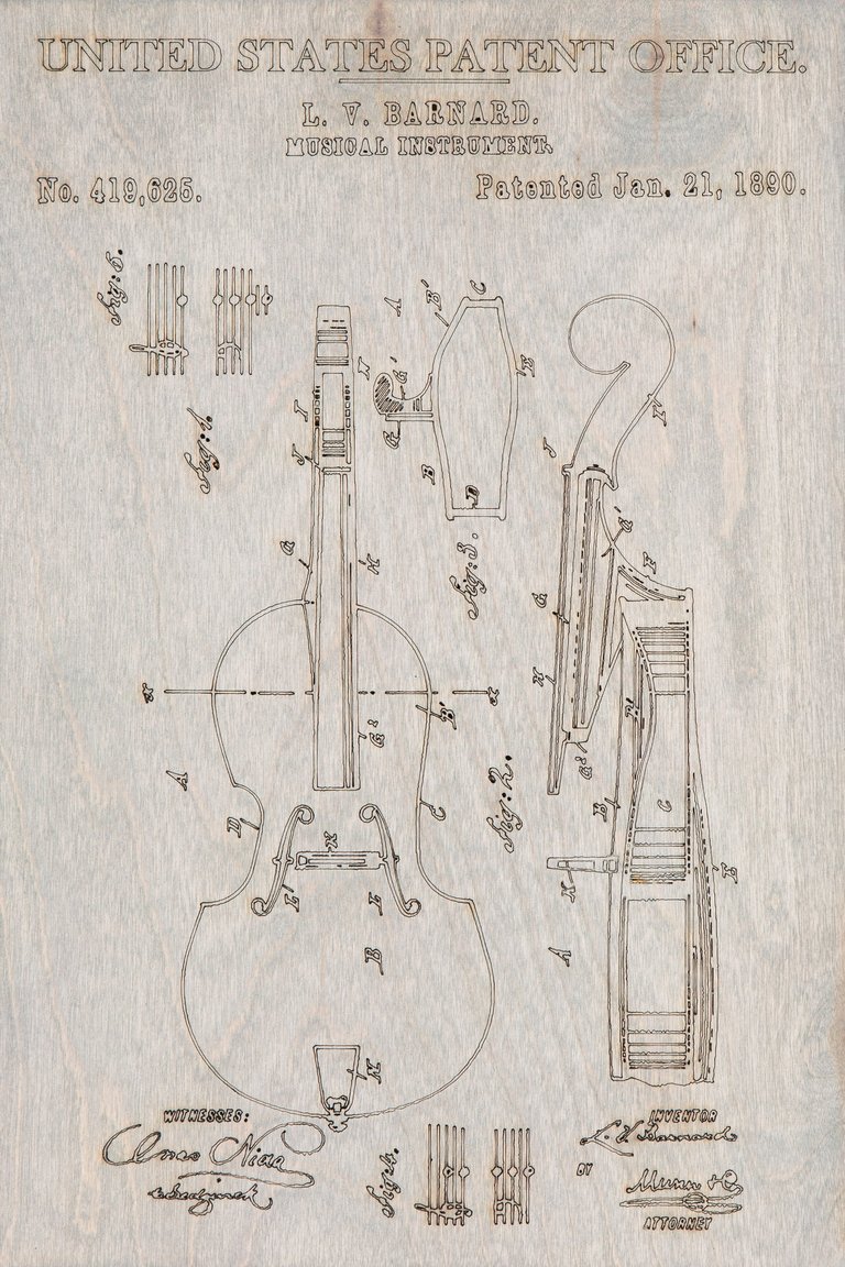 Cello Patent Print - Natural Birch